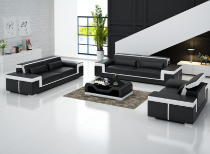 Luxuriöse Sofagarnitur Wohnzimmer 3+2 Set Garnitur Leder Polster Couchen